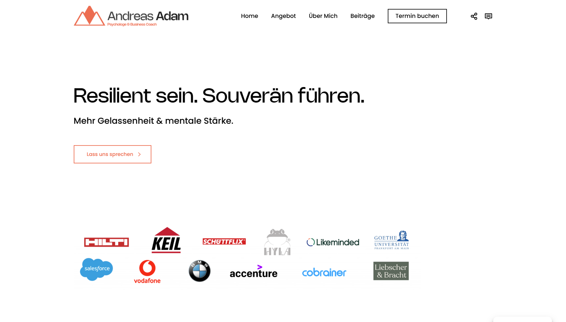 Hero-Bereich der Website von Business Coach Andreas Adam mit Kundenlogos und Terminbuchungs-CTA